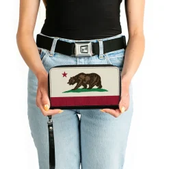 PU Zip Around Wallet Rectangle - California Flag Bear Weathered White