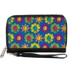 PU Zip Around Wallet Rectangle - Funky Flower Drip Blue/Multi Color