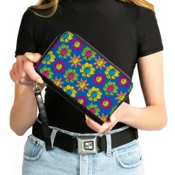 PU Zip Around Wallet Rectangle - Funky Flower Drip Blue/Multi Color