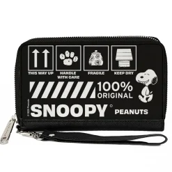 PU Zip Around Wallet Rectangle - Peanuts SNOOPY Care Symbols 100% ORIGINAL Black/White
