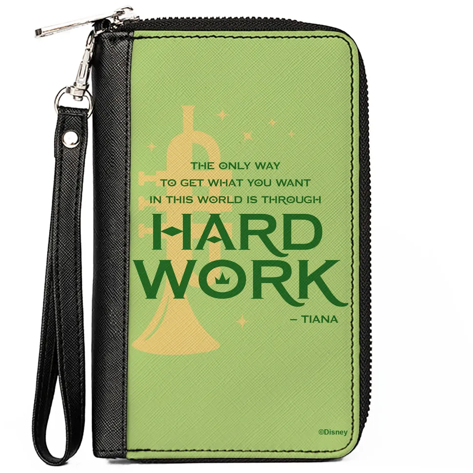 PU Zip Around Wallet Rectangle - The Princess and the Frog Tiana's HARD WORK Quote Greens