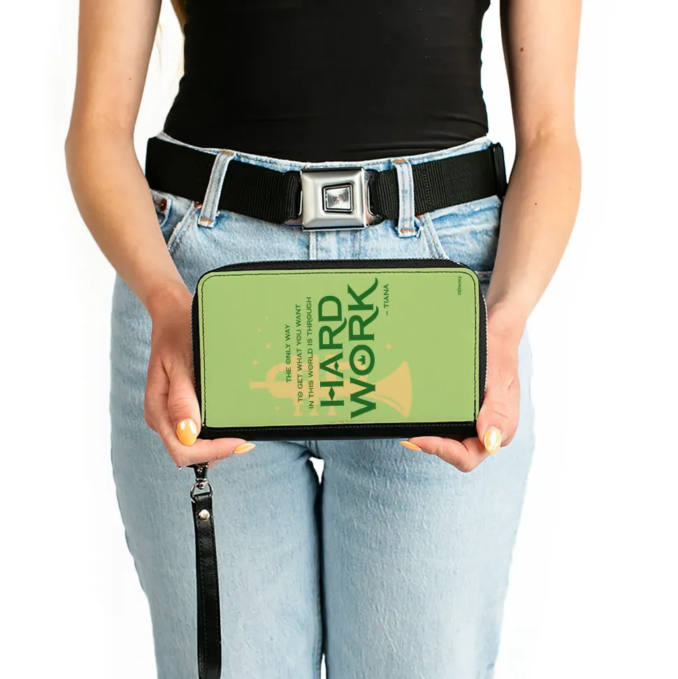PU Zip Around Wallet Rectangle - The Princess and the Frog Tiana's HARD WORK Quote Greens