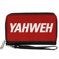 PU Zip Around Wallet Rectangle - YAHWEH Text Red White