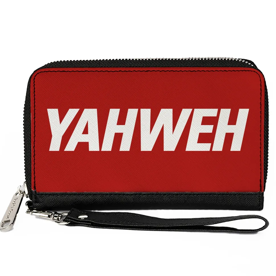 PU Zip Around Wallet Rectangle - YAHWEH Text Red White