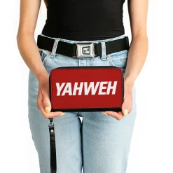 PU Zip Around Wallet Rectangle - YAHWEH Text Red White