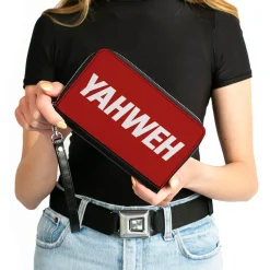 PU Zip Around Wallet Rectangle - YAHWEH Text Red White