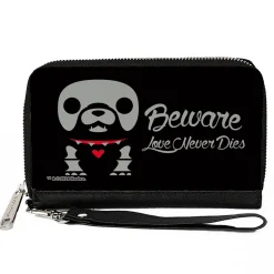PU Zip Around Wallet Rectangle - Skelanimals Maxx the Bulldog BEWARE LOVE NEVER DIES Pose Black/White/Red