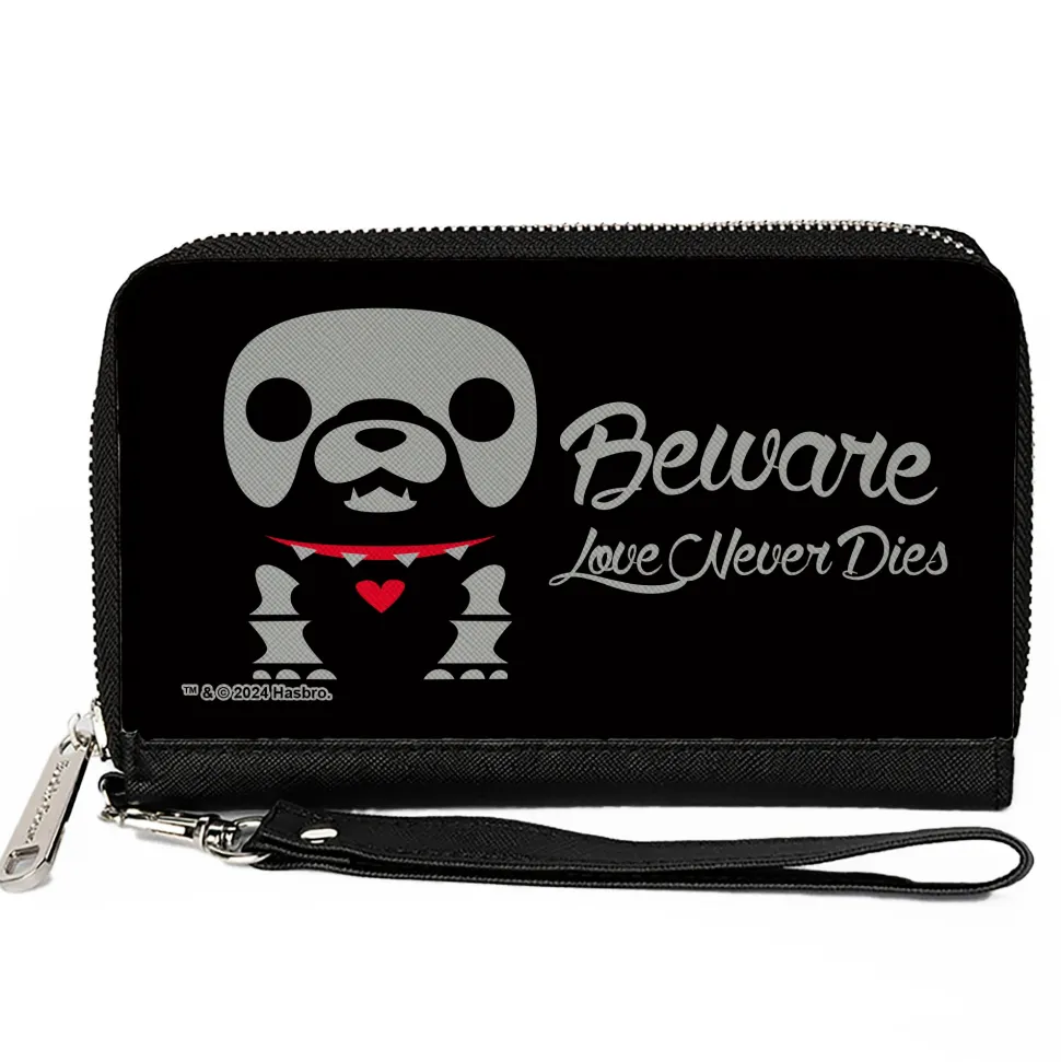 PU Zip Around Wallet Rectangle - Skelanimals Maxx the Bulldog BEWARE LOVE NEVER DIES Pose Black/White/Red