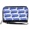 PU Zip Around Wallet Rectangle - SAUCE Baseball Script White/Blue