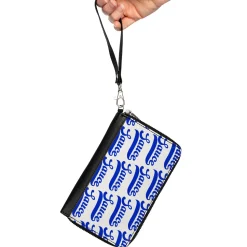 PU Zip Around Wallet Rectangle - SAUCE Baseball Script White/Blue