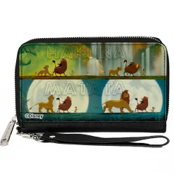 PU Zip Around Wallet Rectangle - The Lion King HAKUNA MATATA Simba Pumbaa Timon Growing Up Poses Scenes
