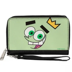 PU Zip Around Wallet Rectangle - The Fairly OddParents Cosmo Face Expression CLOSE-UP Green