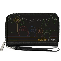 PU Zip Around Wallet Rectangle - SOUTH PARK Boys at Bus Line Silhouette Black/Multi Color