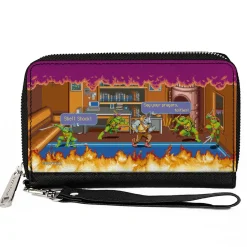 PU Zip Around Wallet Rectangle - Teenage Mutant Ninja Turtles Battle Rocksteady Arcade Scene