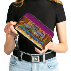PU Zip Around Wallet Rectangle - Teenage Mutant Ninja Turtles Battle Rocksteady Arcade Scene