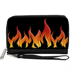 PU Zip Around Wallet Rectangle - Flames Black/Reds/Orange/Yellows