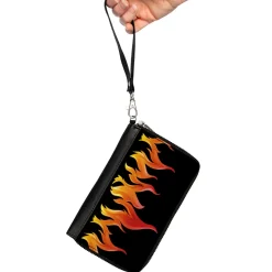 PU Zip Around Wallet Rectangle - Flames Black/Reds/Orange/Yellows