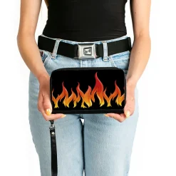 PU Zip Around Wallet Rectangle - Flames Black/Reds/Orange/Yellows