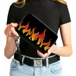 PU Zip Around Wallet Rectangle - Flames Black/Reds/Orange/Yellows