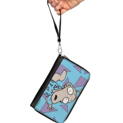 PU Zip Around Wallet Rectangle - Rocko's Modern Life Rocko Waving Pose Triangles Blue Purple