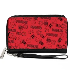 PU Zip Around Wallet Rectangle - PEANUTS Gang Six Character and Title Logo Collage Red/Black