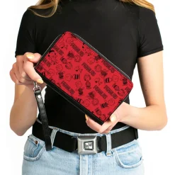 PU Zip Around Wallet Rectangle - PEANUTS Gang Six Character and Title Logo Collage Red/Black