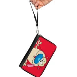 PU Zip Around Wallet Rectangle - The Ren & Stimpy Show Stimpy Smiling Pose CLOSE-UP Red