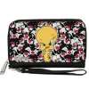 PU Zip Around Wallet Rectangle - Tweety Pose/Sylvester the Cat Expressions Stacked Black/White/Red
