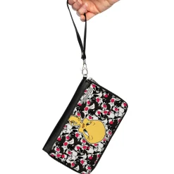 PU Zip Around Wallet Rectangle - Tweety Pose/Sylvester the Cat Expressions Stacked Black/White/Red