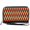 PU Zip Around Wallet Rectangle - Jagged Zig Zag Brown/Aqua/Cream/Red