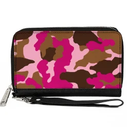 PU Zip Around Wallet Rectangle - Camo Pink