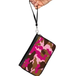 PU Zip Around Wallet Rectangle - Camo Pink