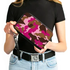 PU Zip Around Wallet Rectangle - Camo Pink