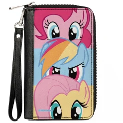 PU Zip Around Wallet Rectangle - My Little Pony Pinkie Pie Rainbow Dash Fluttershy Face Stack