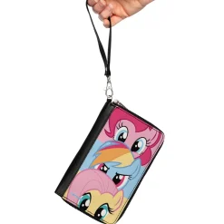 PU Zip Around Wallet Rectangle - My Little Pony Pinkie Pie Rainbow Dash Fluttershy Face Stack