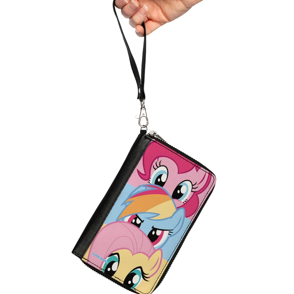 PU Zip Around Wallet Rectangle - My Little Pony Pinkie Pie Rainbow Dash Fluttershy Face Stack