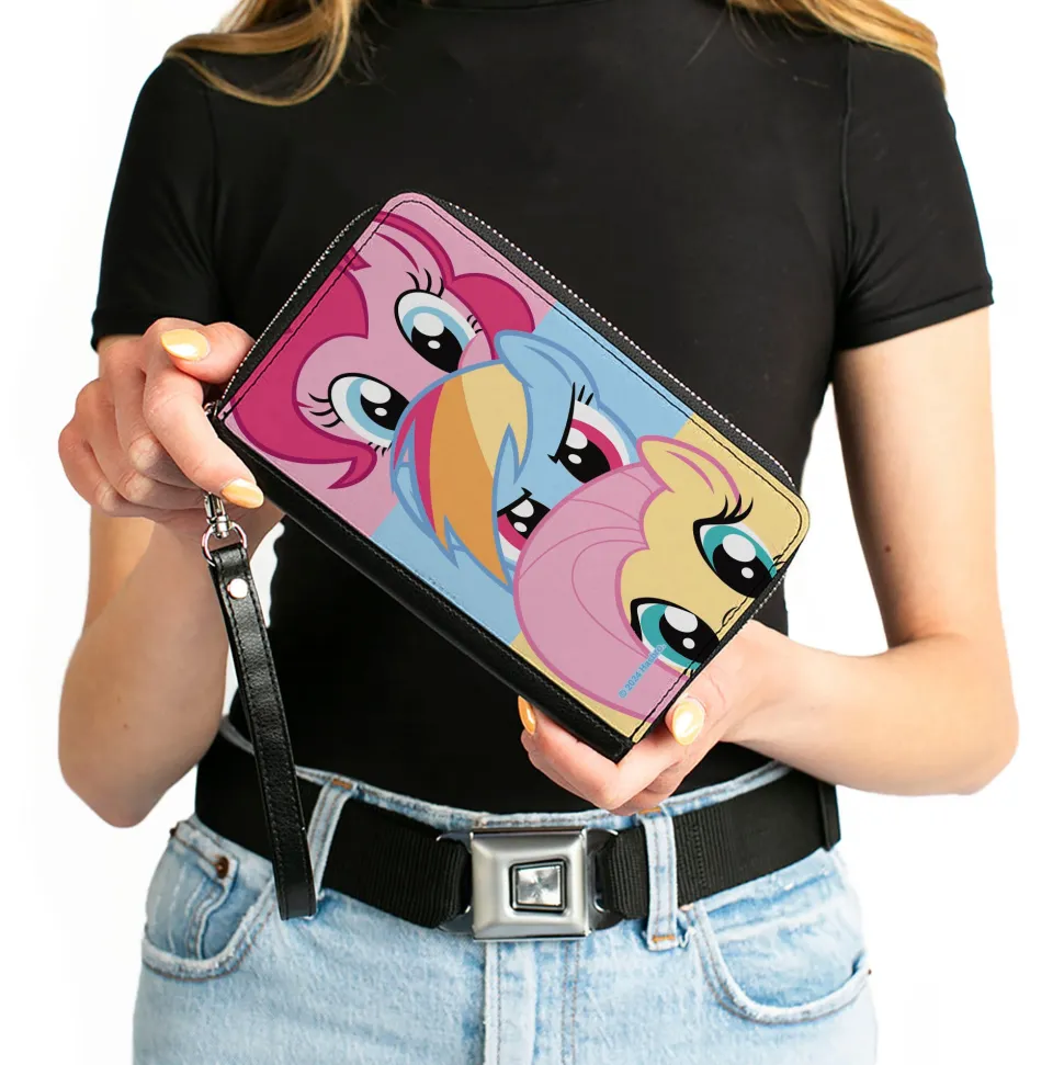 PU Zip Around Wallet Rectangle - My Little Pony Pinkie Pie Rainbow Dash Fluttershy Face Stack