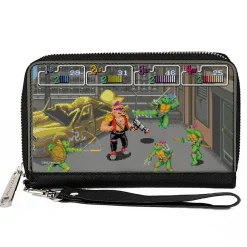 PU Zip Around Wallet Rectangle - Teenage Mutant Ninja Turtles and Bebop Arcade Battle Scene