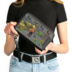 PU Zip Around Wallet Rectangle - Teenage Mutant Ninja Turtles and Bebop Arcade Battle Scene
