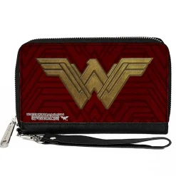 PU Zip Around Wallet Rectangle - Wonder Woman 2017 Icon Burgundys/Golds
