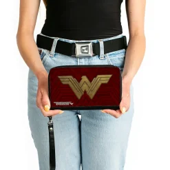 PU Zip Around Wallet Rectangle - Wonder Woman 2017 Icon Burgundys/Golds