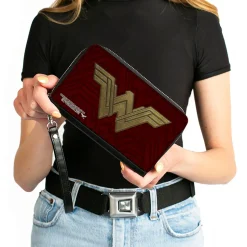 PU Zip Around Wallet Rectangle - Wonder Woman 2017 Icon Burgundys/Golds