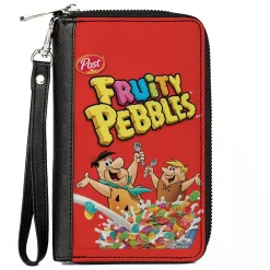 PU Zip Around Wallet Rectangle - FRUITY PEBBLES Fred Flintstone and Barney Rubble Cereal Box Replica Bright Red