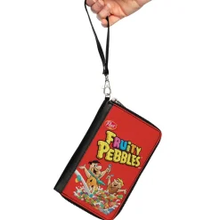 PU Zip Around Wallet Rectangle - FRUITY PEBBLES Fred Flintstone and Barney Rubble Cereal Box Replica Bright Red