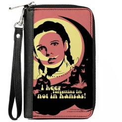 PU Zip Around Wallet Rectangle - The Wizard of Oz Dorothy and Flying Monkeys NOT IN KANSAS Quote Black/Yellow/Pink