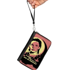 PU Zip Around Wallet Rectangle - The Wizard of Oz Dorothy and Flying Monkeys NOT IN KANSAS Quote Black/Yellow/Pink