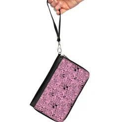 PU Zip Around Wallet Rectangle - Mickey Mouse Icon Doodles Collage Pink/Black