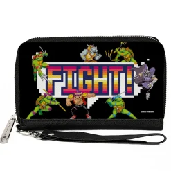 PU Zip Around Wallet Rectangle - Teenage Mutant Ninja Turtles and Villains Arcade FIGHT! Pose Black