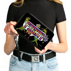 PU Zip Around Wallet Rectangle - Teenage Mutant Ninja Turtles and Villains Arcade FIGHT! Pose Black