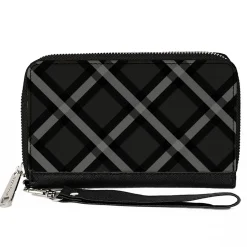 PU Zip Around Wallet Rectangle - Buffalo Plaid X Charcoal/Black/Gray